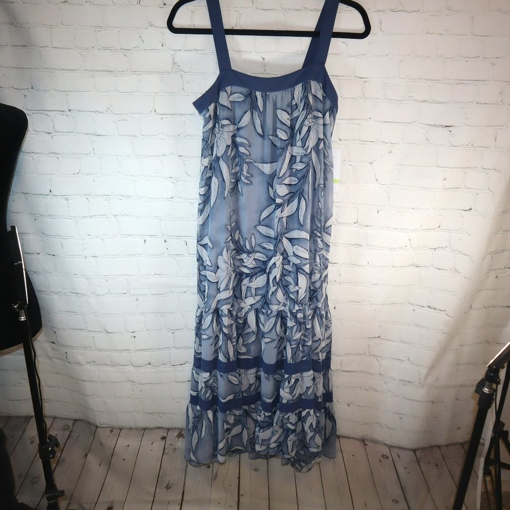 Maison Tara Blue Floral Sleeveless Trapeze Maxi Dress Women's Size 4-NWT